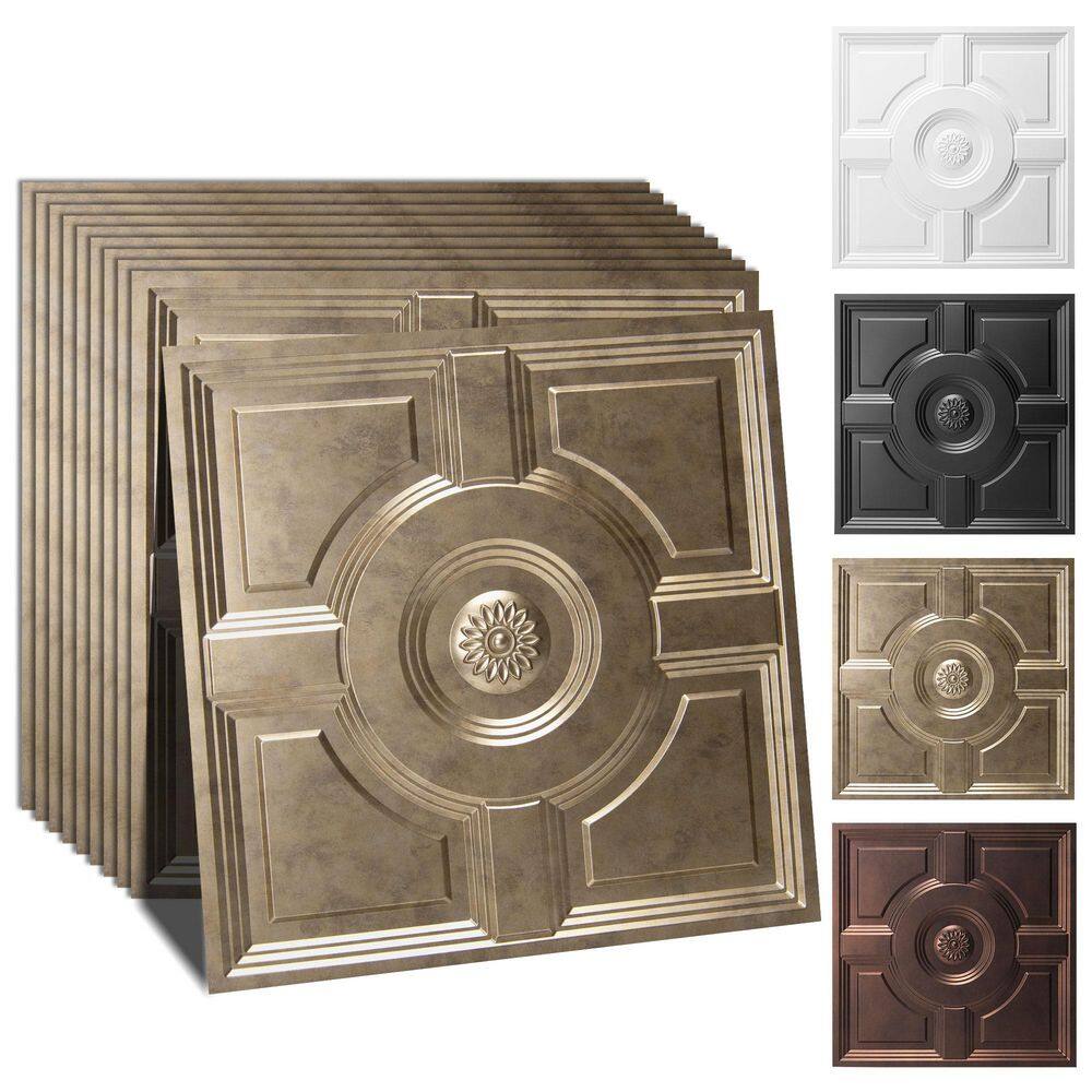 European Medallion Design Antique Gold 2 x 2 ft. Decorative PVC Drop Ceiling Tile for Interior Decor(48 sq.ft./case) price history on PriceWatchPro