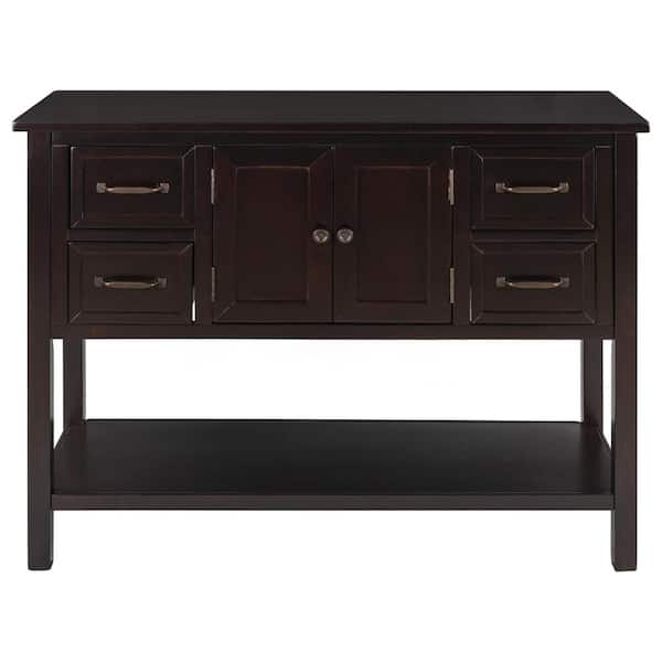 Tileon 43.3 in. W x 15.7 in. D x 34 in. H in Espresso Wood Ready to Assemble Floor Kitchen Cabinet with 4-Drawer & 1-Shelf