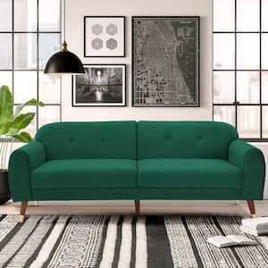 75.5 in. Green Velvet Wood Leg Loveseat Sofa