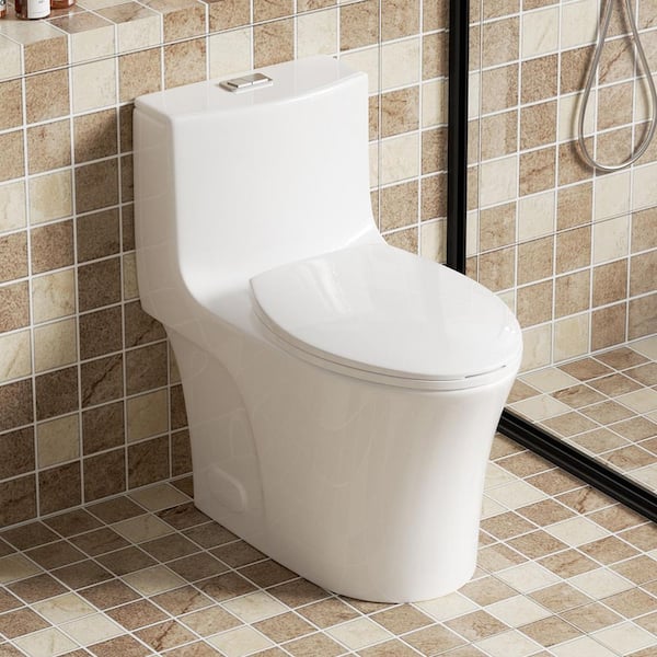 1-Piece 1.1/1.6 GPF Elongated Dual-Flush Toilet in Gloss White with Soft Close Seat