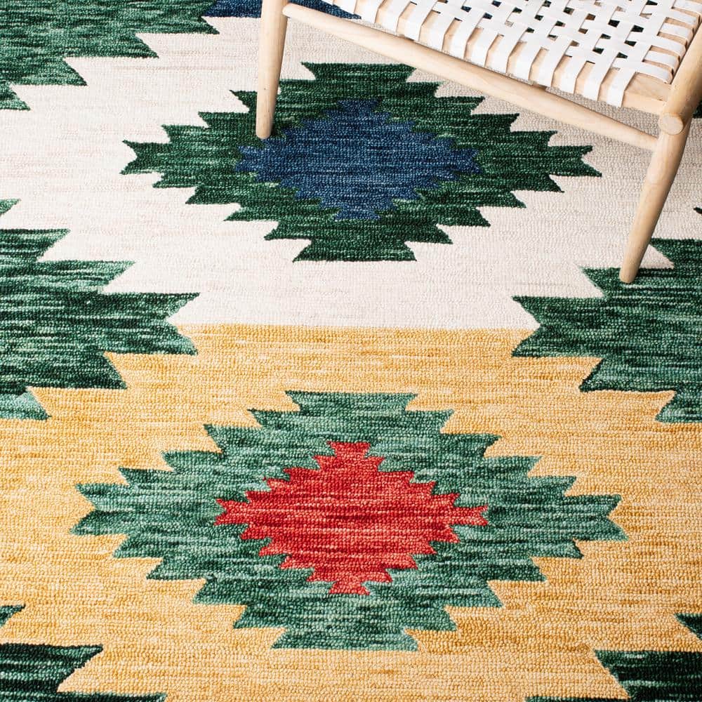 Handmade Rustic-Chic Red and Green Wool Rug - 59"x7"