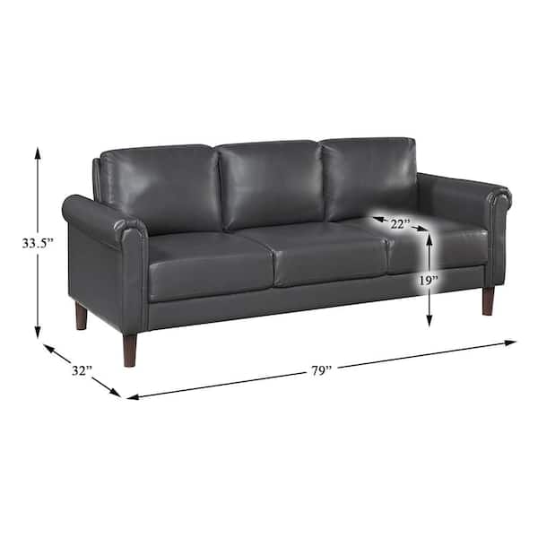 Lazzara Walterboro 79 in. W Rolled Arm Faux Leather Rectangle Sofa