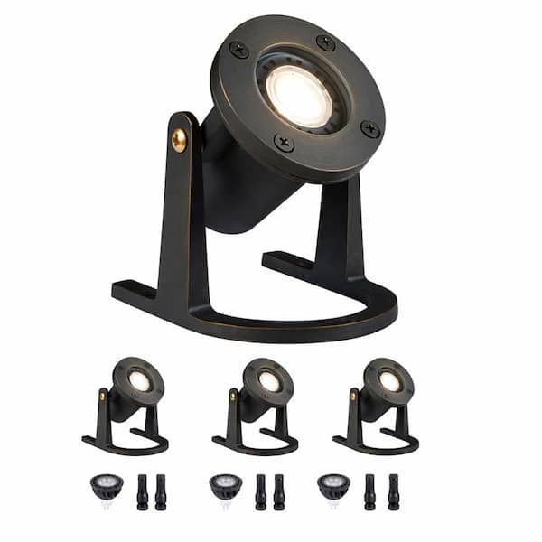 4-Pack 12V Low-Voltage Solid Brass Submersible Pond Lights with 2700K MR16 LED Bulbs for Fountain Use