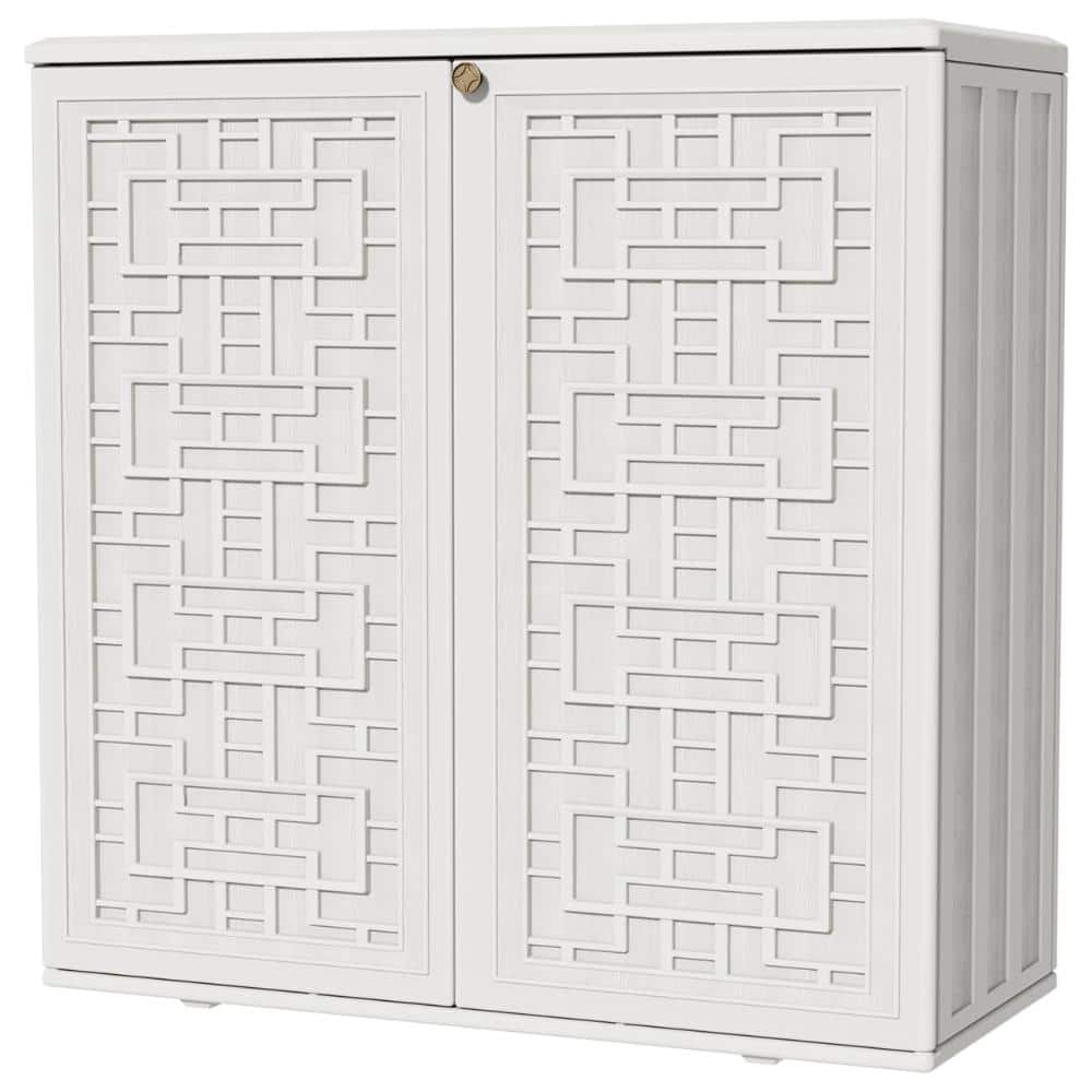 34 in. W x 15 in. D Resin Outdoor Storage Cabinet Waterproof Tall Utility Shed with Shelf in Off-White
