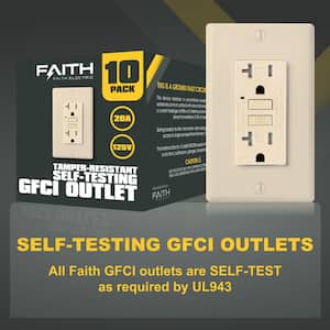 20-Amp 125-Volt GFCI Duplex Tamper Resistant Outlet, GFI Receptacle with Indicator Light and Wall Plate, Ivory (10-Pack)