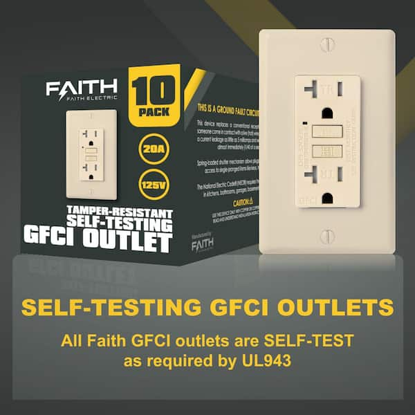 20-Amp 125-Volt GFCI Duplex Tamper Resistant Outlet, GFI Receptacle with Indicator Light and Wall Plate, Ivory (10-Pack)