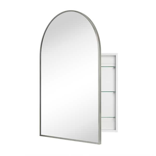 TEHOME 20 in. W x 30 in. H Arched Metal Framed Recessed and Surface Medicine Cabinet with Mirror in Brushed Nickel
