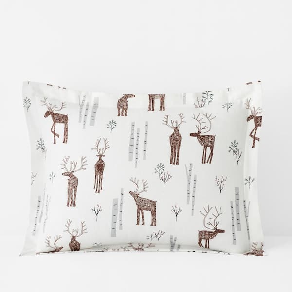 The Company Store Company Cotton White/Brown Oh Deer Velvet Flannel Standard Sham