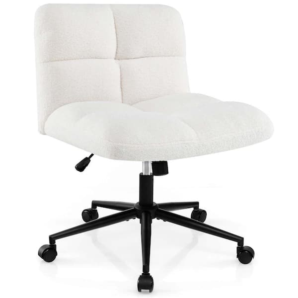 Polyster Adjustable Height Ergonomic Armless Office Chair Cross Legged Chair in White