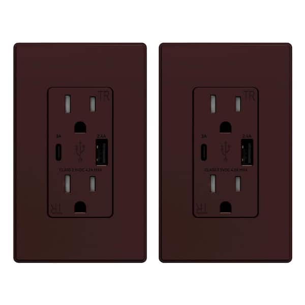 Vrbgify 15 Amp USB Charger Wall Outlet USB Receptacle with USB A and USB C Ports, Duplex Tamper Resistant with Wall Plate 2-Pack