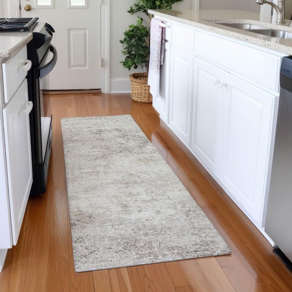 Mayfield Premium Machine Washable Abstract AMF1027 Ivory 2 ft. 3 in. x 7 ft. 6 in. Runner Rug