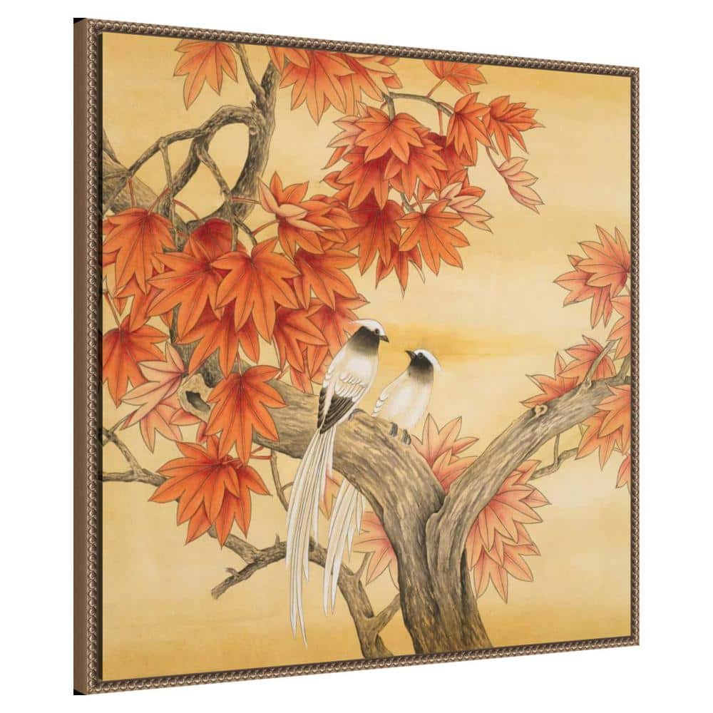 Autumn Love Birds Framed Canvas Wall Art with Beaded Perimeter