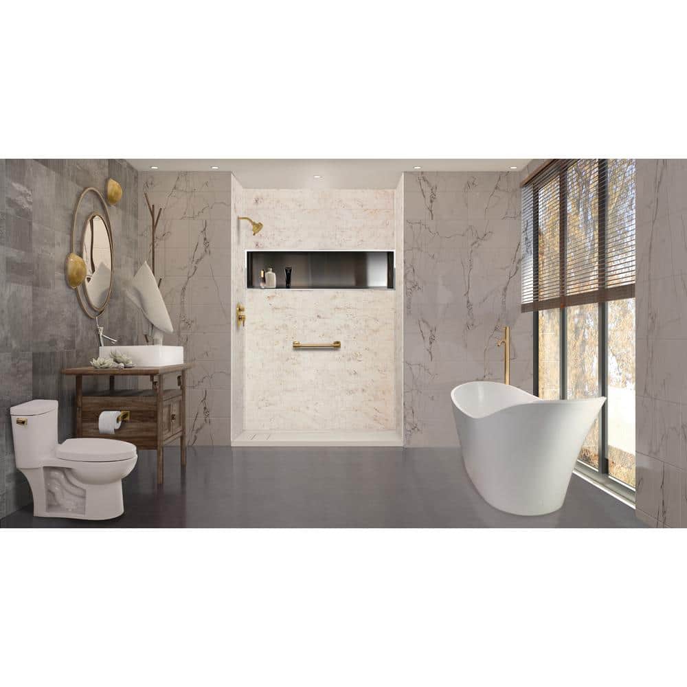 SaraMar Biscotti Marble 36" x 60" x 96" Glue Up Shower Wall Kit