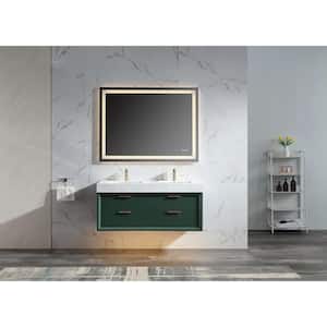 Moray 48 in. W x 21 in. D x 21 in. H Floating Double Sinks Bath Vanity in Green with White Engineer Marble Countertop