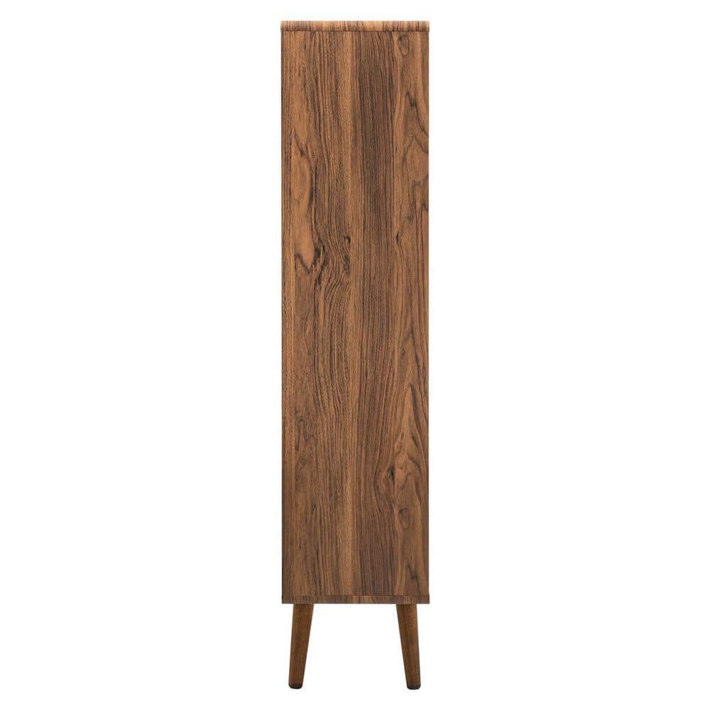 Mid-Century Modern Walnut Wood Grain Corner Bookcase