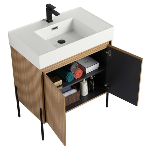 Crownpoint 30 in. Freestanding Single Bright Oak Bathroom Vanity with White Acrylic Sink Top Unassembled
