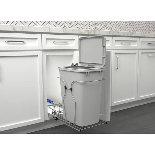 Rev-A-Shelf Chrome Steel Single 35 qt. Gray Waste Pullout with