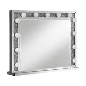 39.50 in. W x 31.5 in. H Wood Framed Rectangle Crystal Inlay Silver Modern Glam Mirror with 13 Bulbs