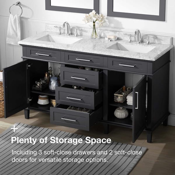 Home Decorators Collection Sonoma 72 in. W x 22 in. D x 34 in. H Double  Sink Bath Vanity in Dark Charcoal with Carrara Marble Top Sonoma 72C - The  Home Depot