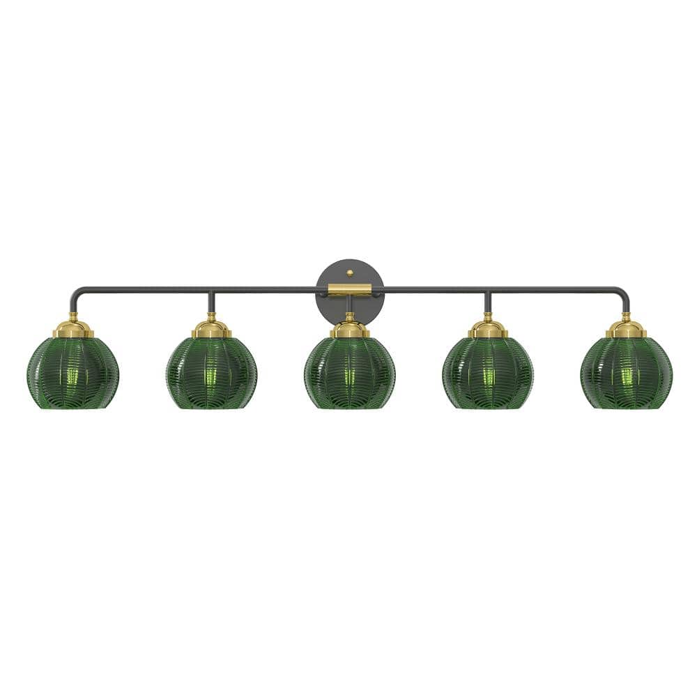 41.3 in. 5-Light Medieval-Style Black Bathroom Vanity Light with Textured Emerald Glass Shades price history on PriceWatchPro