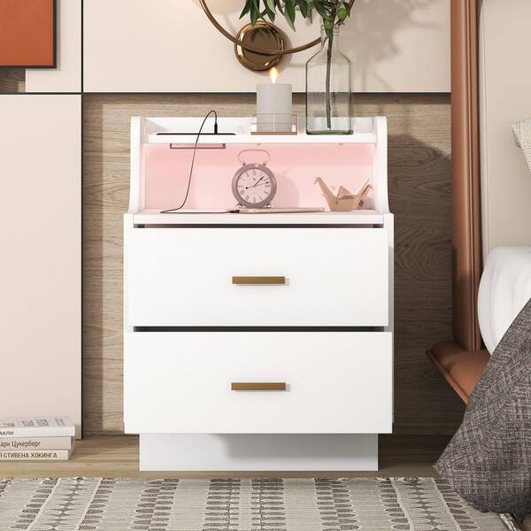 White and rose gold nightstand discount