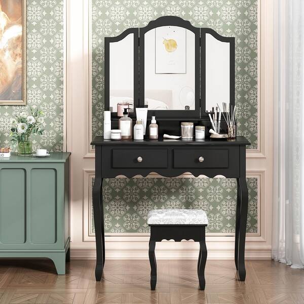 Cho 4 Drawer Black Dresser With, Black Dresser With Glass Drawers