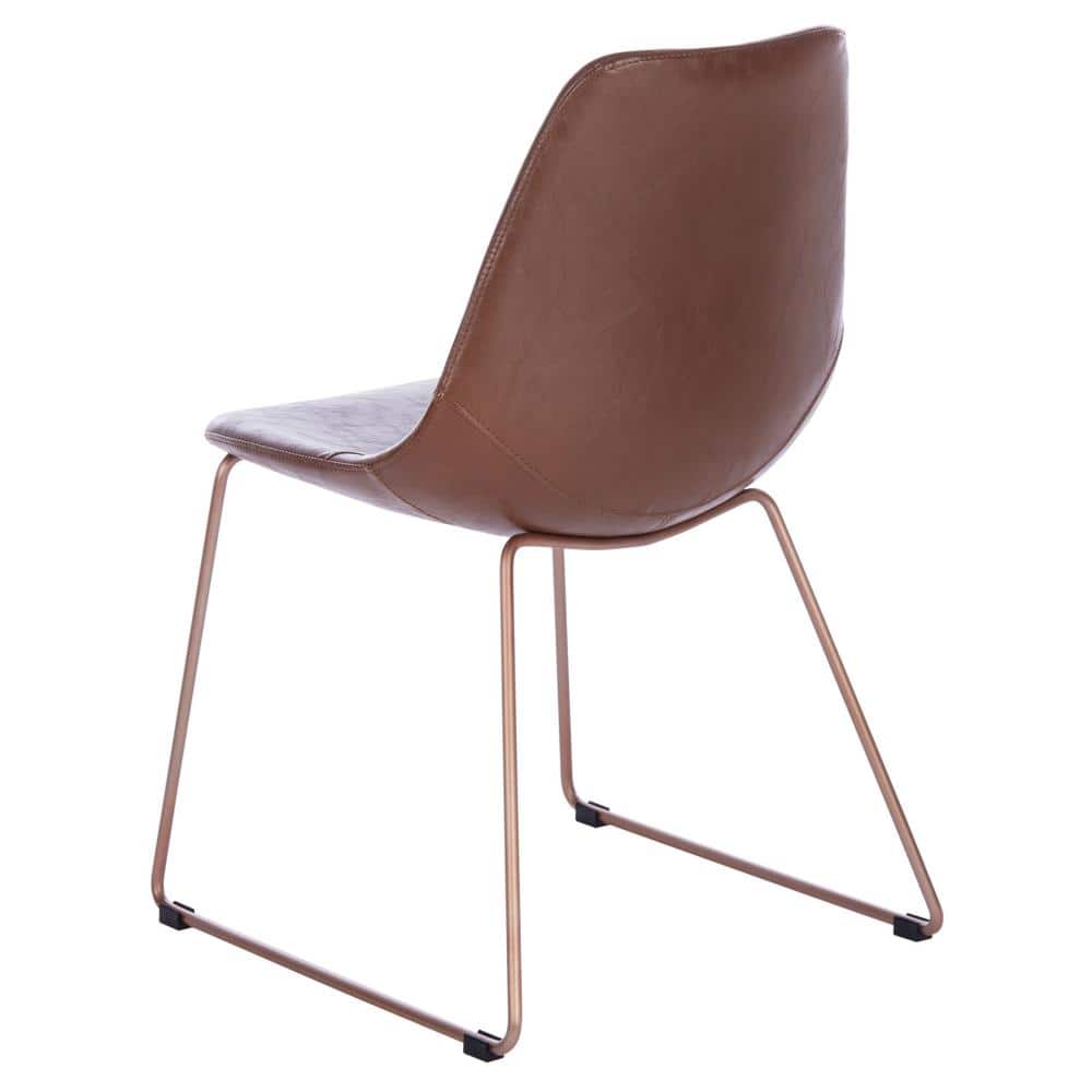 Dorian Light Brown Vegan Leather & Brass Side Chair Set of 2