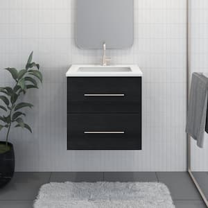 Napa 24 in. W x 22 in. D Single Sink Bathroom Vanity Wall Mounted In Black Ash With White Quartz Countertop
