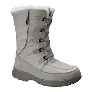 Women Size 6 White Nylon Waterproof Winter Boots with Suede Trim