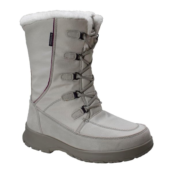FreeShield Women Size 7 White Nylon Waterproof Winter Boots with Suede Trim