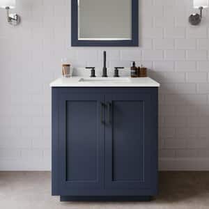 Miranda 30 in. W x 22 in. D x 33.75 in. H Single Bath Vanity in Dark Blue with White Quartz Top and 24 in. Mirror