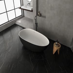 Moray 67 in. x 33.5 in. Solid Surface Stone Resin Flatbottom Freestanding Double Slipper Soaking Bathtub in Matte White