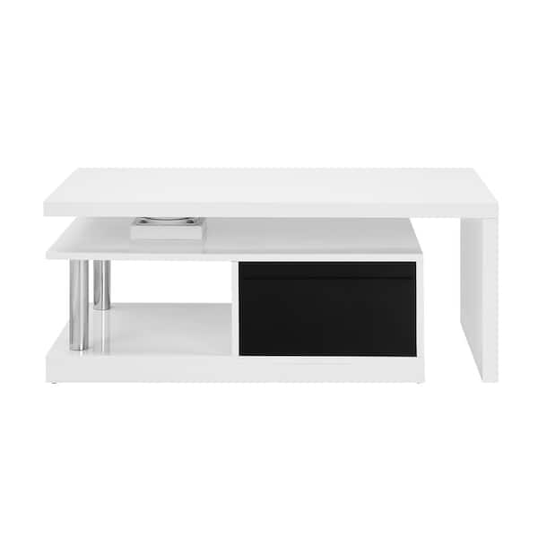 ATHMILE 63 in. White Small Rectangle Wood Coffee Table