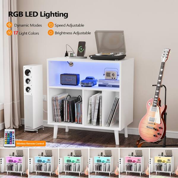 Karl home Record Player Stand White 29.53 in. H Storage Cabinet