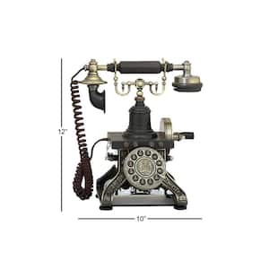 12 in. Functioning Vintage Style Black Brass Metal Teleph1 with Line Cord