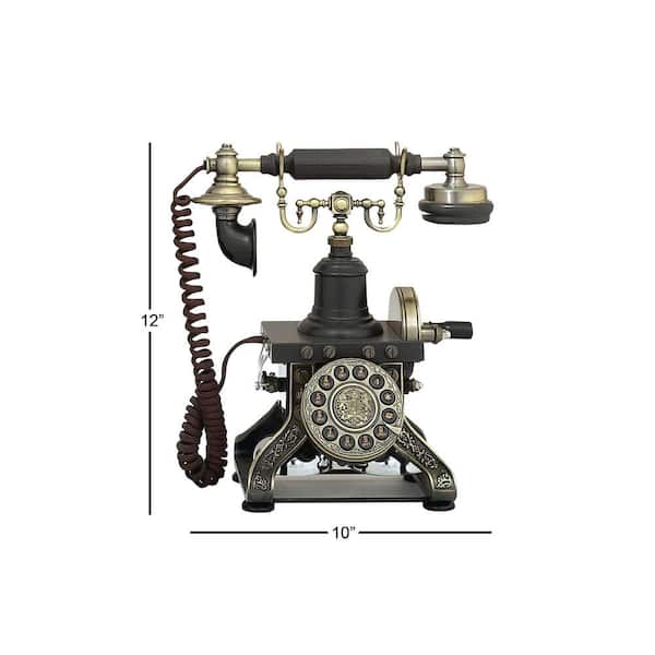 12 in. Functioning Vintage Style Black Brass Metal Telephone with Line Cord