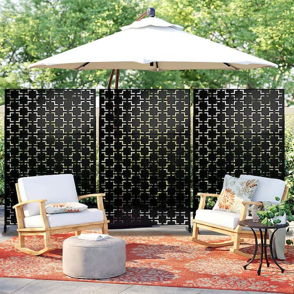 Miniyam Patio Privacy Screen, Outdoor Privacy Screen with Stand Decorative Metal Privacy Screen Free Standing for Garden Backyard Balcony, Block-White