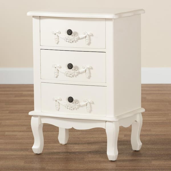 Baxton Studio Callen 3-Drawer White Nightstand 27.5 in. H x 18.9 in. W x 13.7 in. D
