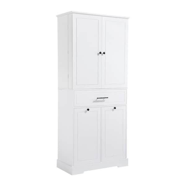 16.10 in. W x 31.10 in. D x 71.70 in. H MDF Freestanding Linen Cabinet with Doors and Drawers in White