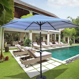 9 ft. Patio Market Umbrella Outdoor Waterproof Umbrella with Crank and Push Button Tilt in Ice Blue Striped