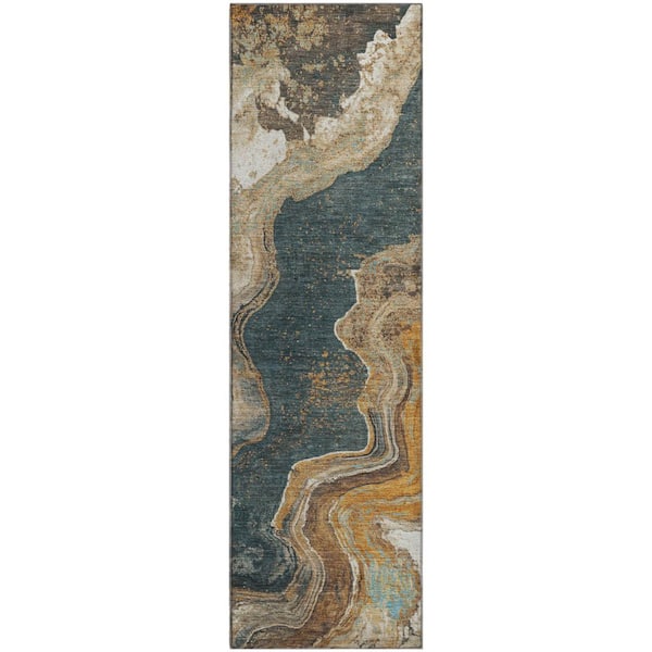 Mayfield Premium Machine Washable Abstract AMF1907 Wheat 2 ft. 3 in. x 7 ft. 6 in. Runner Rug