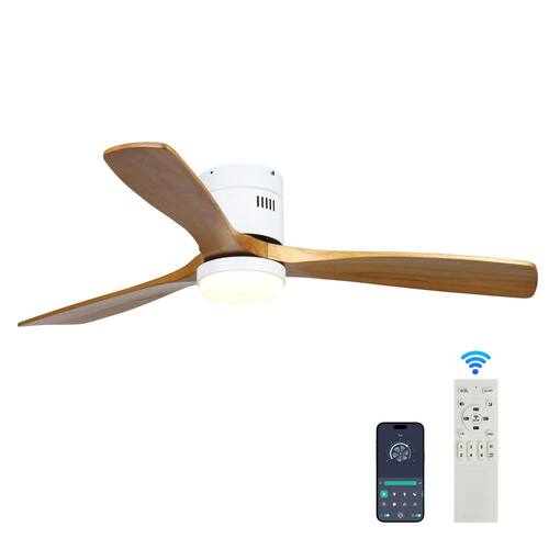 52 in. Wood Indoor White Ceiling Fan with Dimmer LED Light and DC Reversible and APP/Remote Control and Memory Function Ceiling Fans