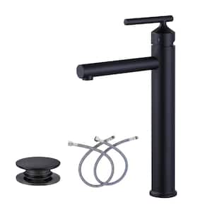 Single Handle Single Hole Bathroom Faucet with Drain Kit Included in Matte Black