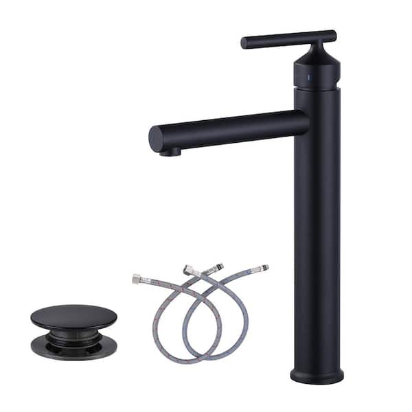 WOWOW Single Handle Single Hole Bathroom Faucet with Drain Kit Included in Matte Black