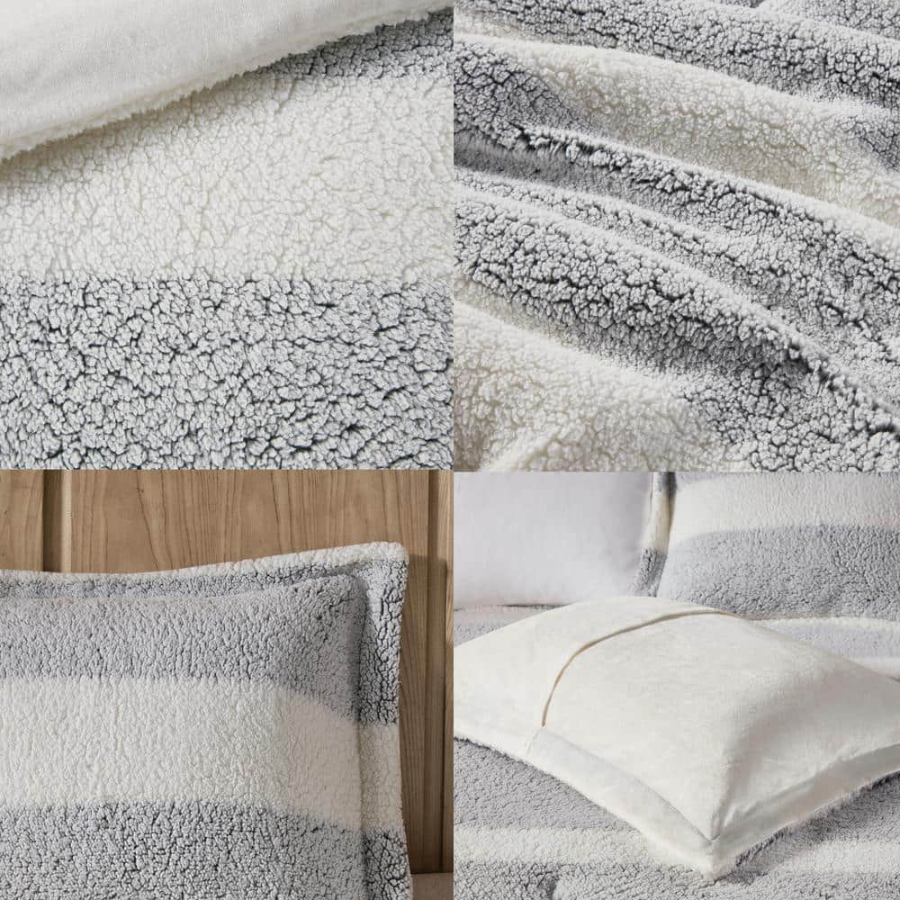 Ivory and Gray Twin Reversible Sherpa Comforter Set