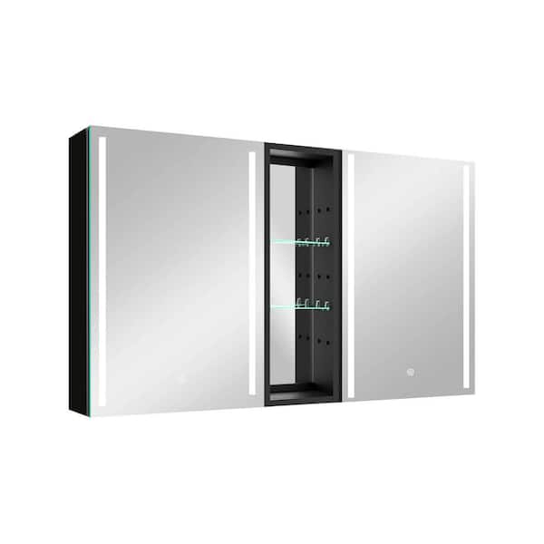 Unbranded 50 in. W x 30 in. H Rectangle Black Aluminum Recessed or Surface Mount Medicine Cabinet, Medicine Cabinet with Mirror