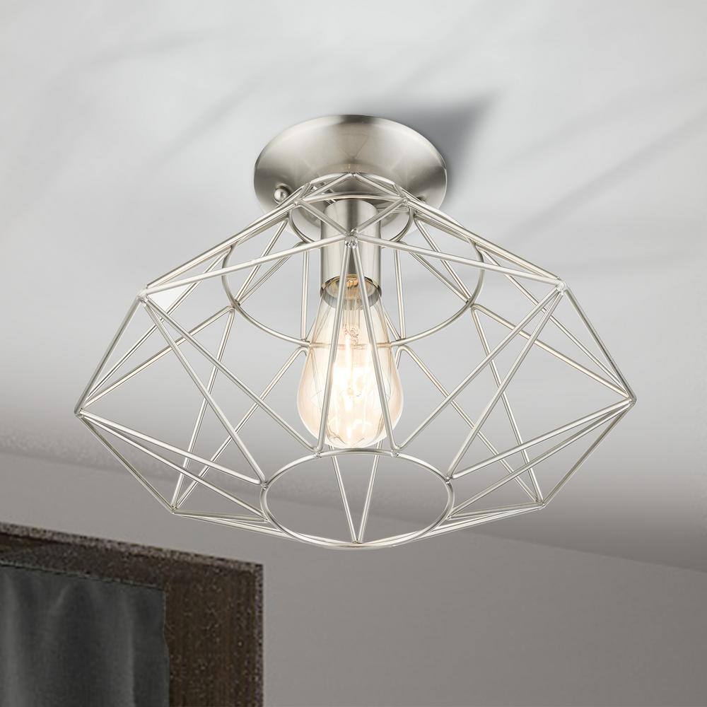 Modern Brushed Nickel Geometric Single-Light Flush Mount