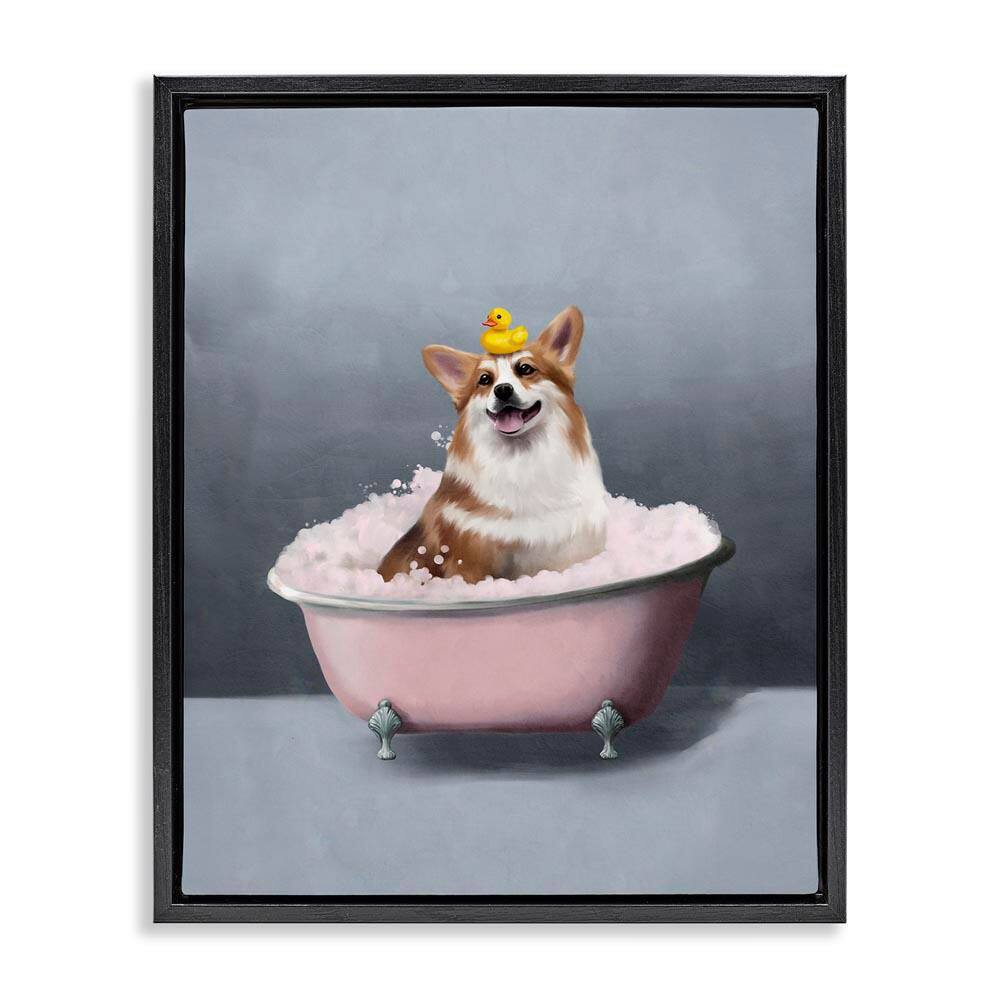 Corgi in Pink Bath by Svetlana Aleynikova Black Floater Frame Animal Graphic Art Print 31 in. x 25 in. price history on PriceWatchPro