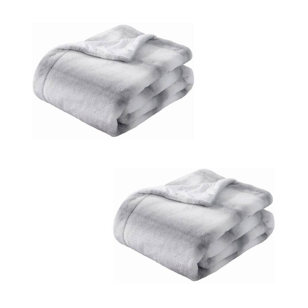 Tidoin Geometric Gray Flannel Sherpa 50 in. x 60 in. Throw Bed Blanket
