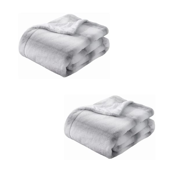 Tidoin Geometric Gray Flannel Sherpa 50 in. x 60 in. Throw Bed Blanket (2-Pack)